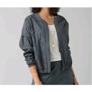 Prana Barlow Jacket Full Zip Eyelet Chalkboard Grey Small Bomber